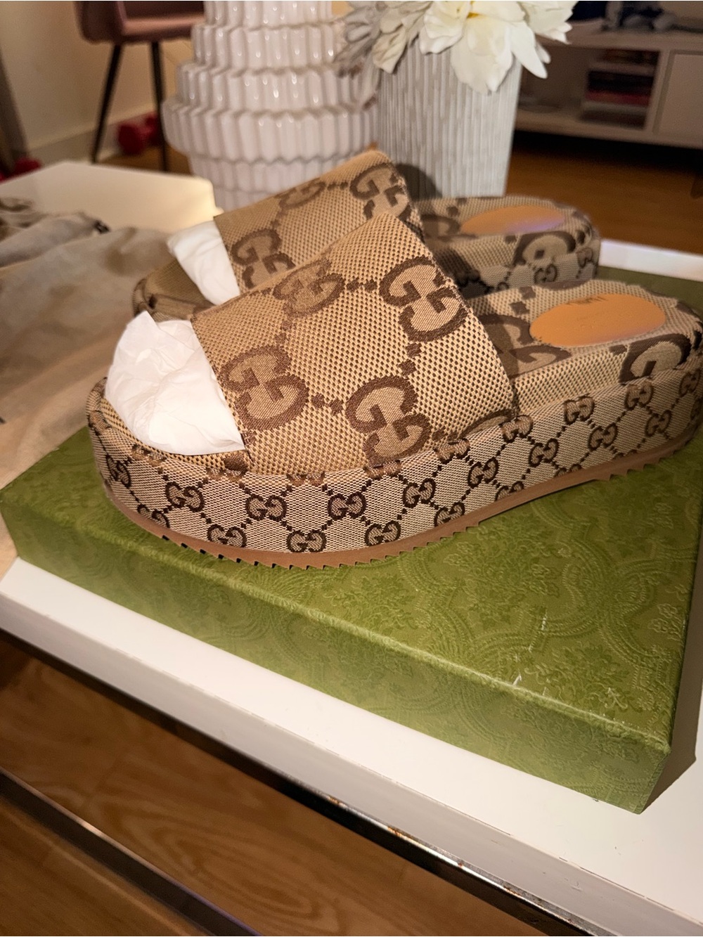 Gucci Beige Brown GG Canvas Slide Sandals - Picture 7 of 12